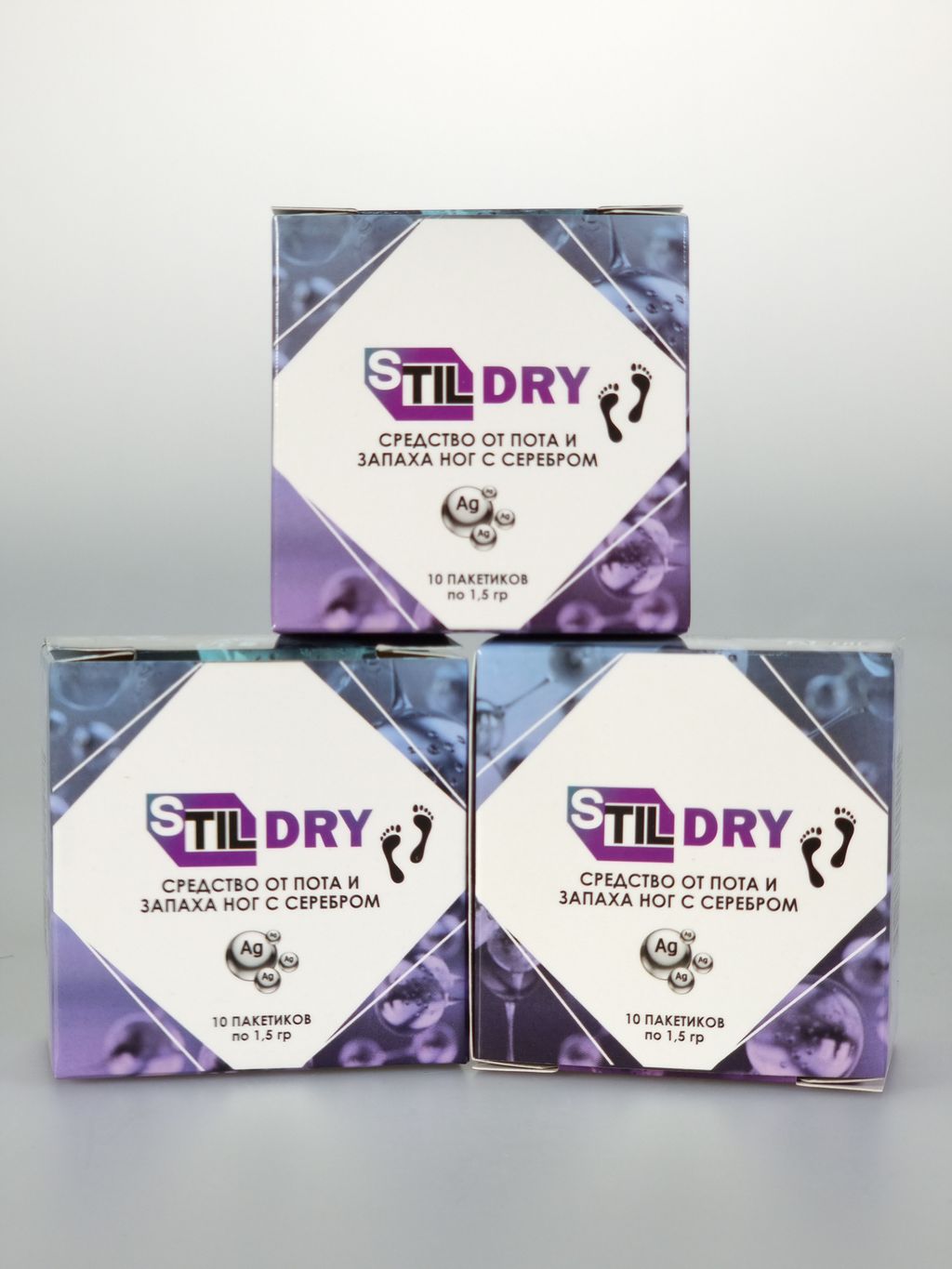 Stil Dry Средство от пота и запаха ног, пудра, с серебром, 10 шт.