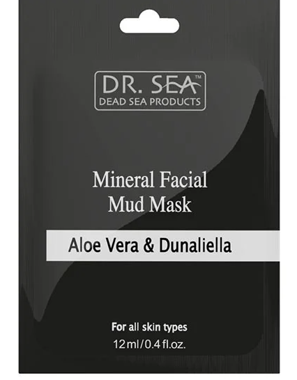 Dr sea маска для лица минеральная грязевая, маска для лица, с алоэ вера и дуналиеллой, 12 мл, 1 шт.