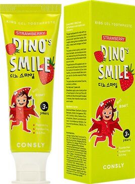 Consly Dino’s smile Детская гелевая зубная паста c ксилитом, паста зубная, со вкусом клубники, 60 г, 1 шт.