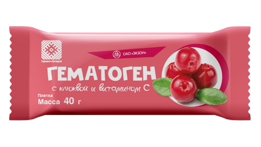 Гематоген с клюквой и витамином С, плитка, 40 г, 1 шт.