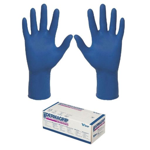 Перчатки смотровые латексные неопудренные Dermagrip High Risk, размер S, голубого цвета, 50 шт.
