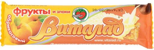 Виталад Батончик-мюсли на фруктозе Абрикос, 40 г, 1 шт.