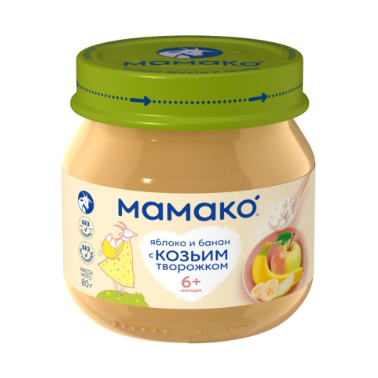 Мамако пюре из яблок с бананом и козьим творогом, пюре, 80 г, 1 шт.