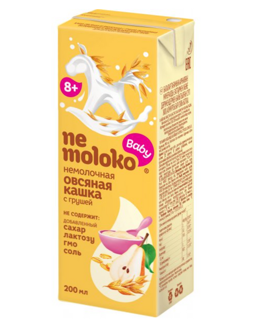 Nemoloko Baby каша безмолочная овсяная, для детей с 8 месяцев, груша, 200 мл, 1 шт.